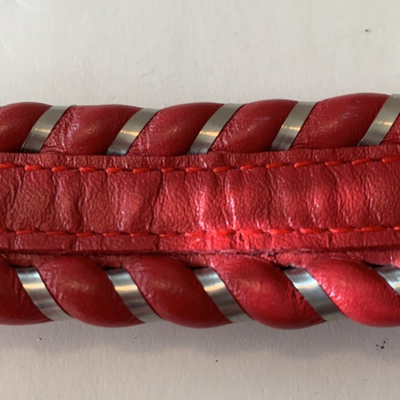 JUSTIN RED TOP GRAIN COWHIDE RED LEATHER SILVER BRAID 3055R SZ 28 ORNATE BUCKLE - Picture 5 of 6